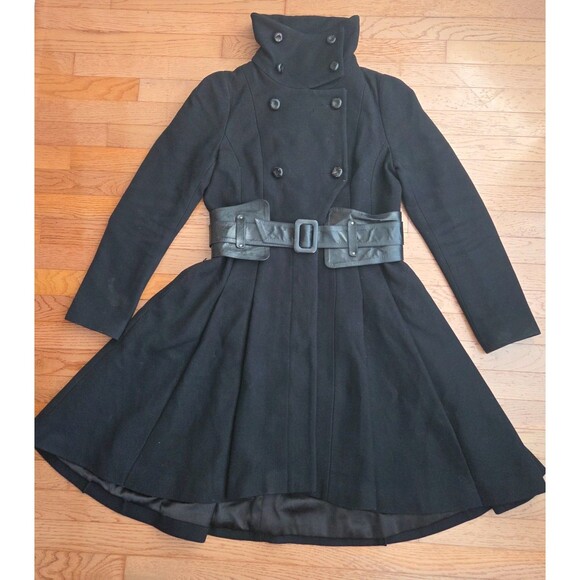 Mackage Women's Wool Blend Dress Coat Black Belted Heavy Size Medium - Picture 1 of 14